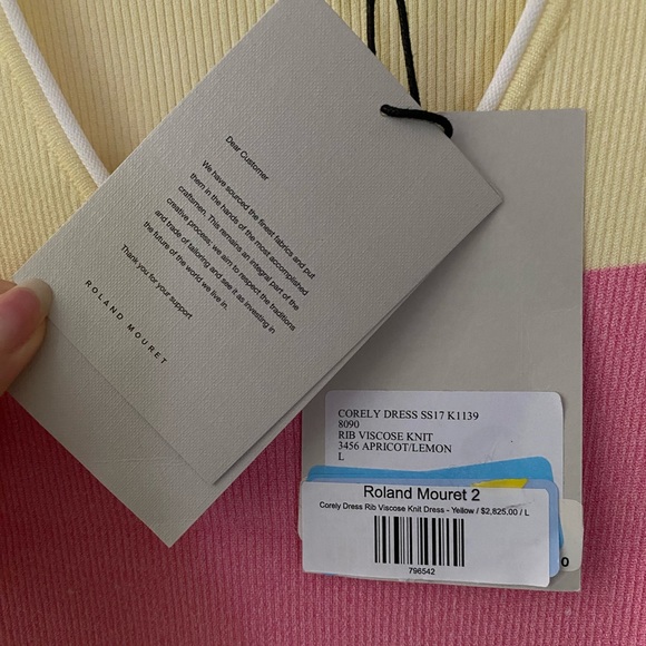 NWT Roland Mouret Yellow Pink Ribbed Scoop Neck Cutout Shoulder Midi Dress sz L - Picture 14 of 14